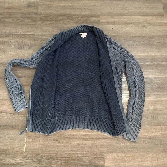 Carbon 2 Cobalt Cable Knit Zip Sweater Adult L Blue Gray Cotton Linen Stavanger - Picture 3 of 7